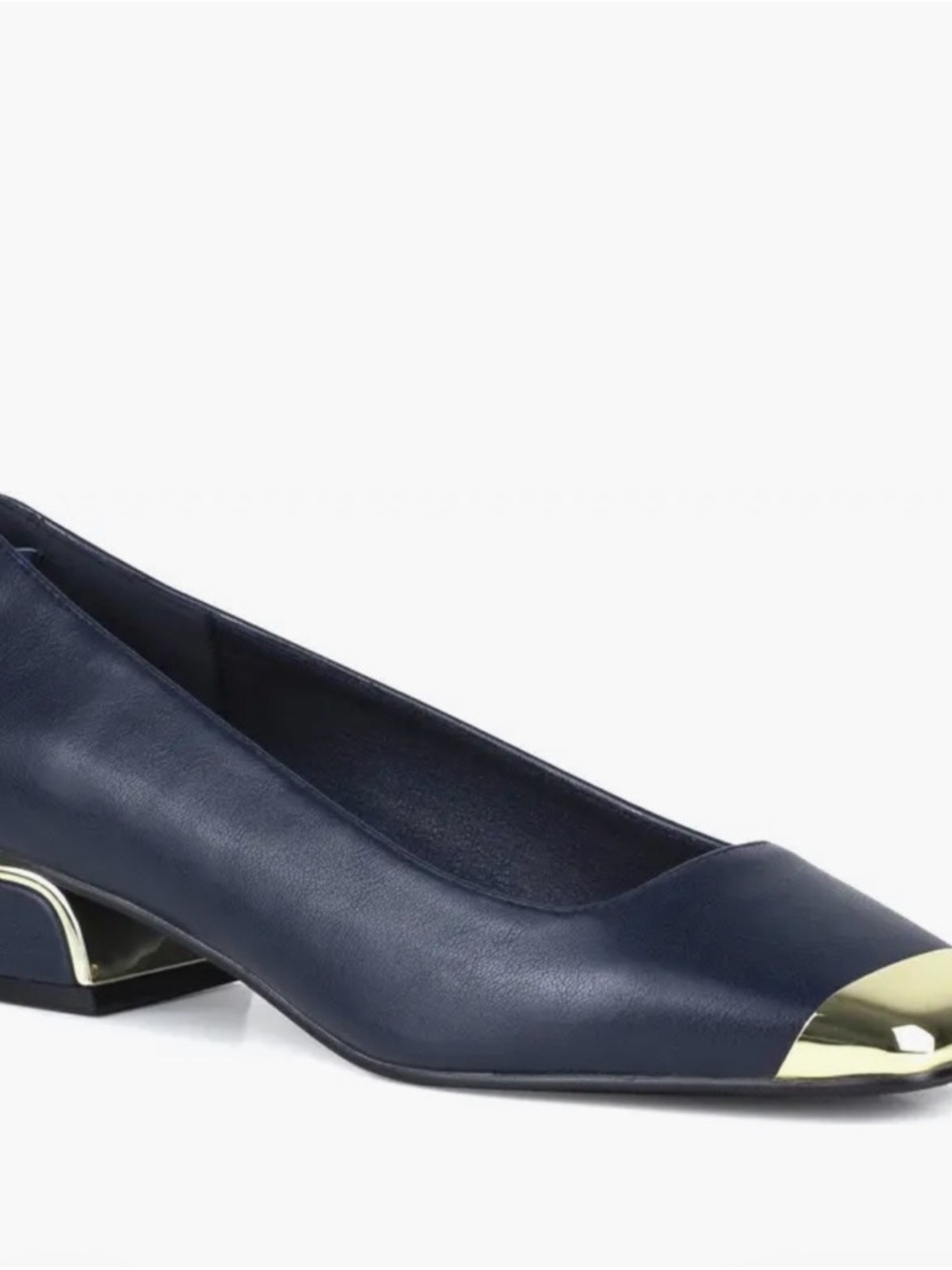 Ninety Union Navy Leather Pump with Gold Cap Toe